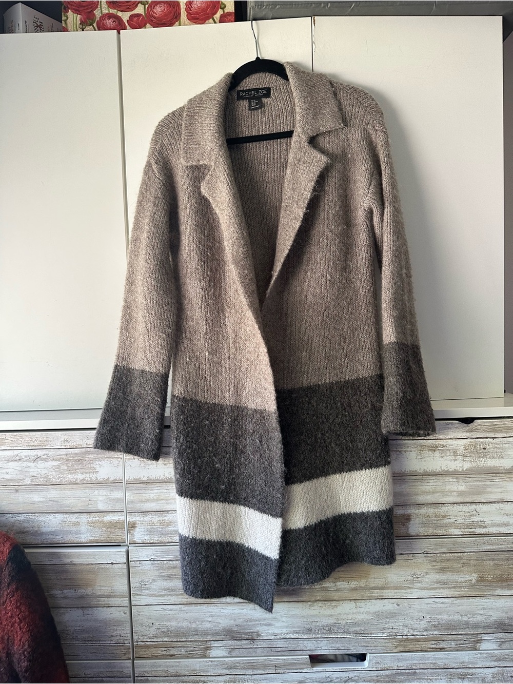 🧥 Rachel Zoe XS Wool Blend Colorblock Long Cardigan Sweater Coat